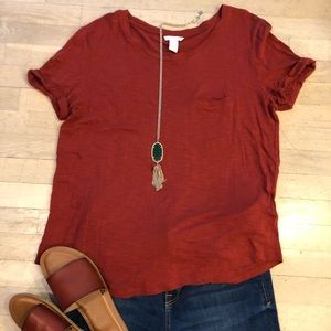H&M Rust Orange Oversized Pocket Tee Shirt